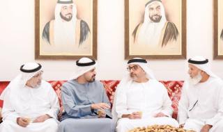 سيف وحامد بن زايد وذياب بن محمد يعزون في وفاة والدة الشهيد محمد هزاع المنصوري